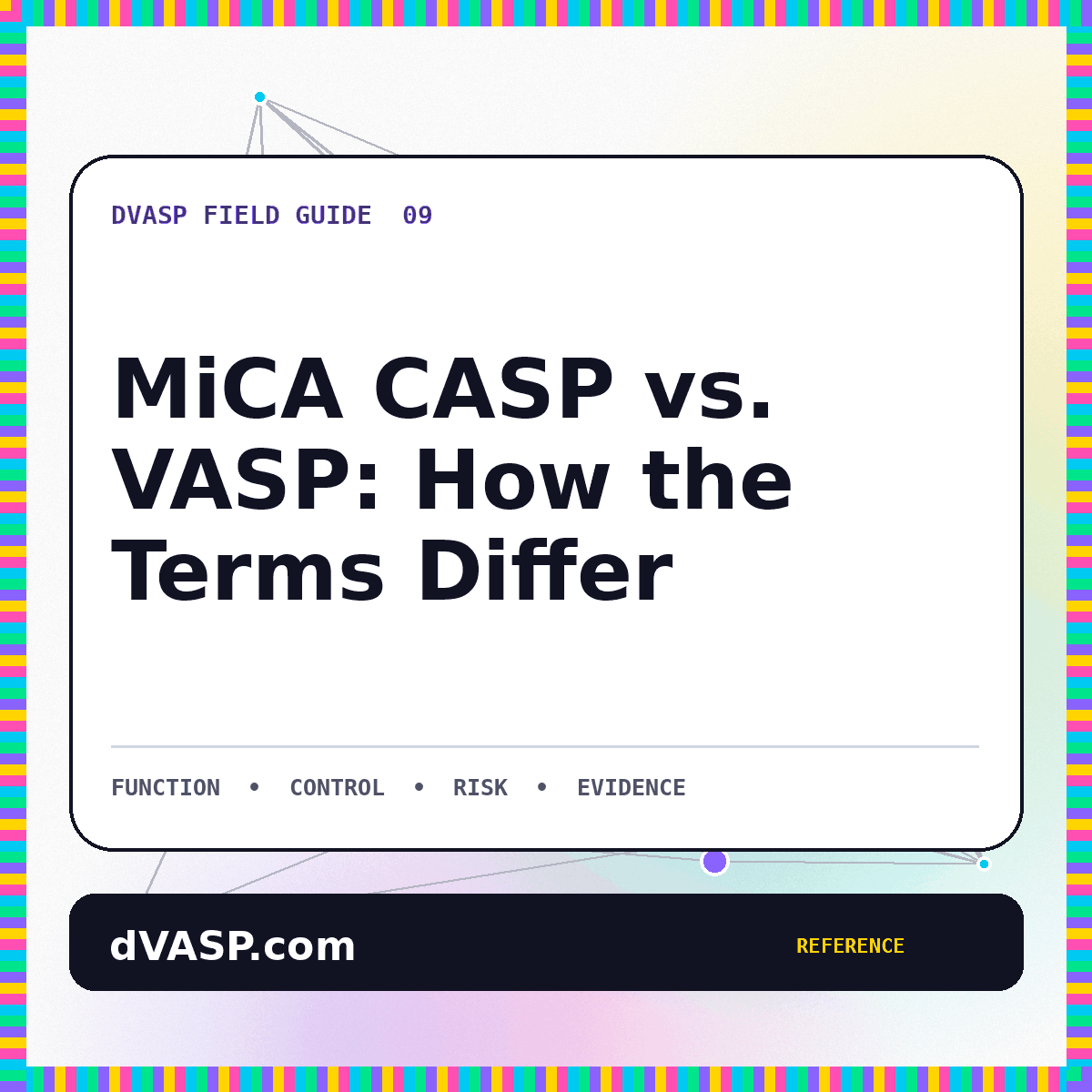 Neon comparison card showing MiCA CASP and VASP service maps